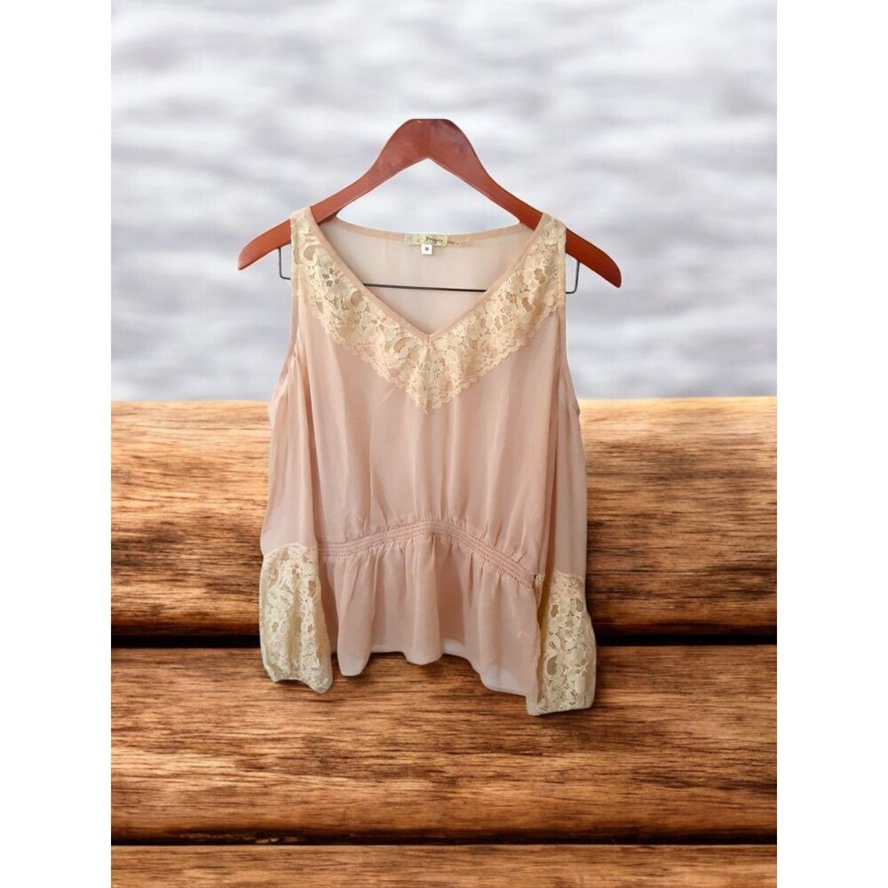 Pronto USA Sheer Bohemian Open Shoulder Top M - Festival/Boho Style